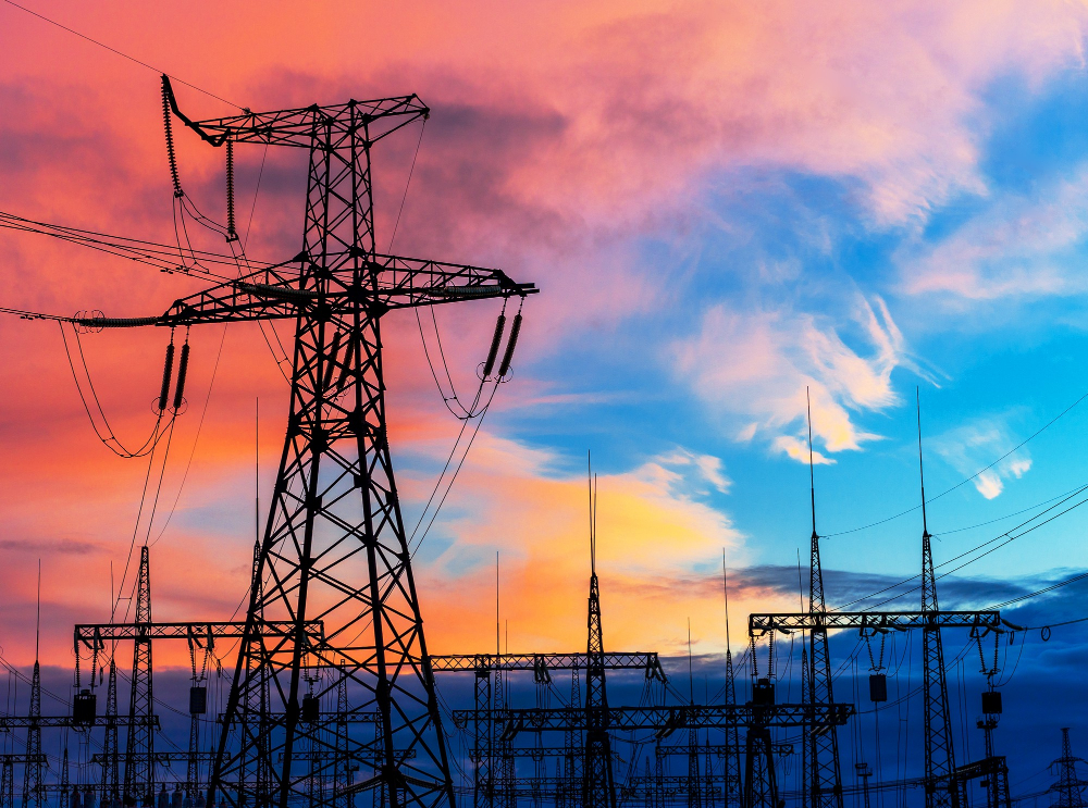 electrical-pylons-transformer-substation-during-sunset