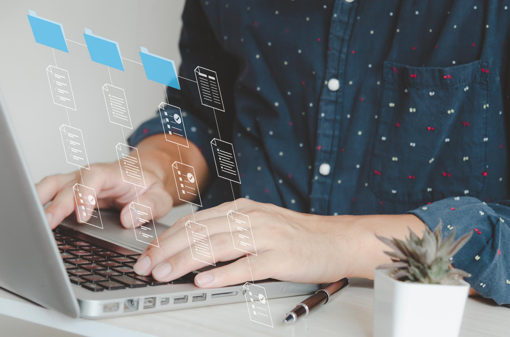 document-management-system-dms-computer-with-it-settings-business-documents-icon-virtual-screen