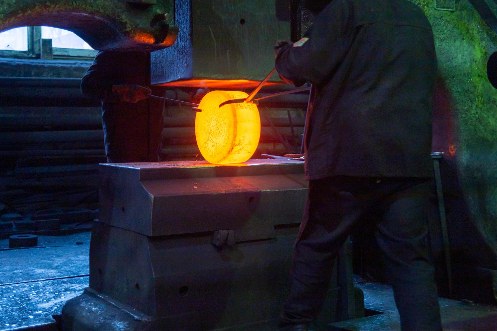 closeup-picture-hot-steel-free-forging-process-with-big-mechanical-hammer-machine-sparks-flying-out-from-workpiece