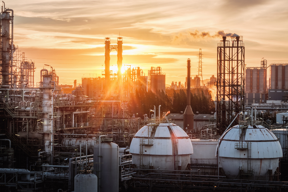 gas-storage-sphere-tanks-petrochemical-industry-oil-gas-refinery-plant-evening-manufacturing-petroleum-industrial-plant-with-gas-column-smoke-stacks-sunset-sky