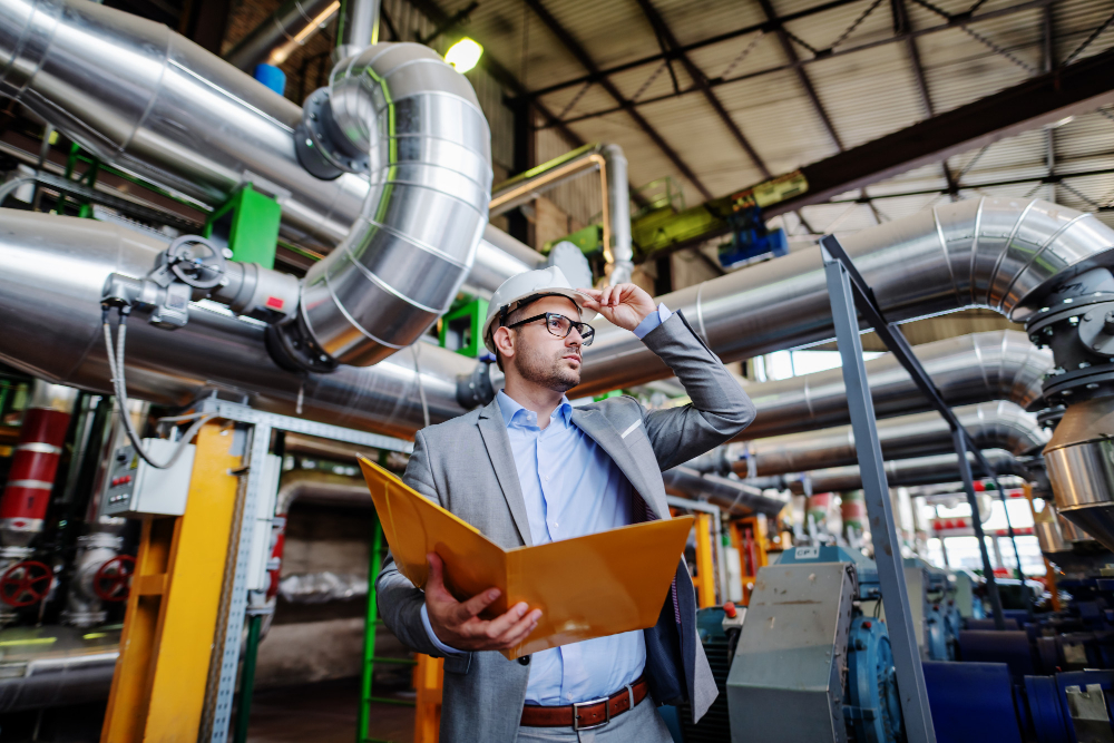 handsome-caucasian-businessman-suit-with-protective-helmet-head-holding-folder-with-documents-while-standing-power-plant