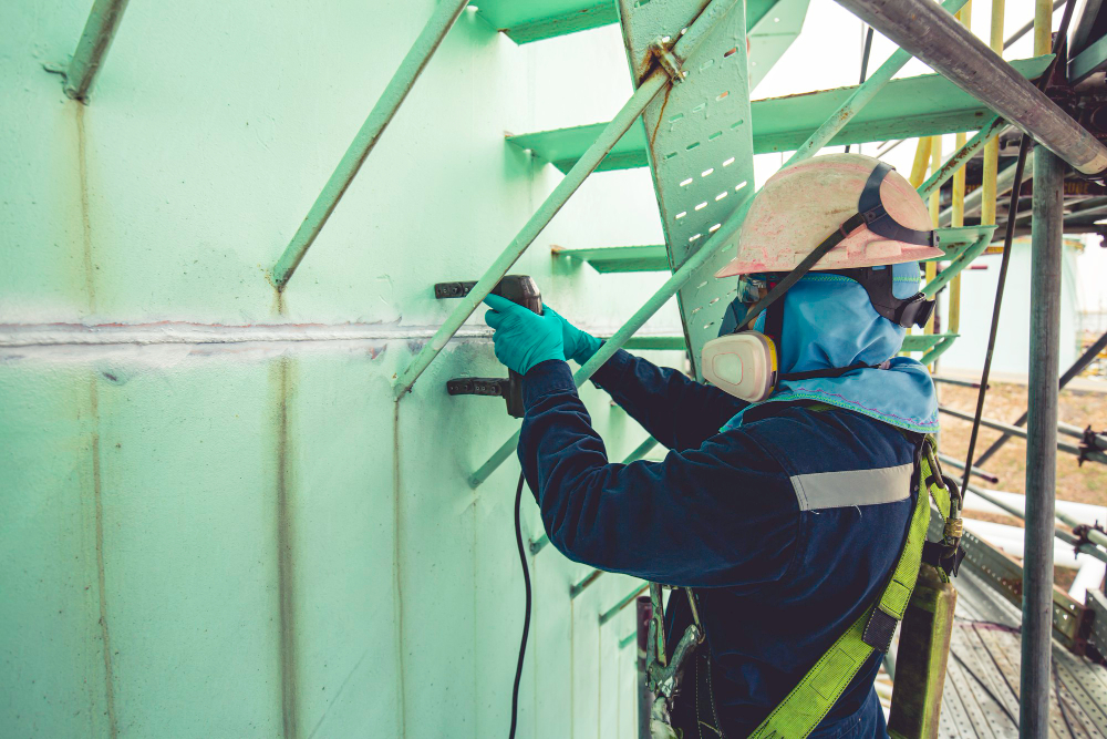 male-worker-test-steel-tank-butt-weld-carbon-shell-plate-of-storage-tank-oil-background-white-contrast-of-magnetic-field-test-work-at-height-full-body-harness