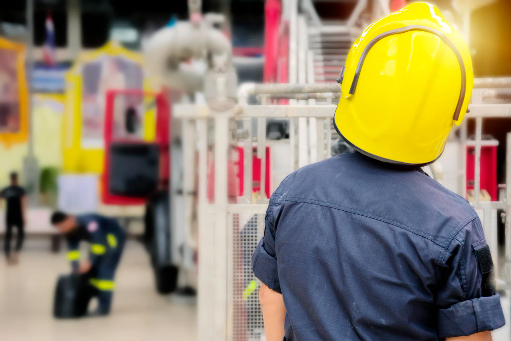 firefighters-training-team-practice-to-fighting-with-fire-in-emergency-situation-the-chief-is-controlling-the-work-of-the-team