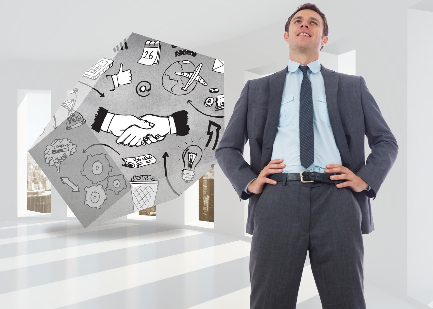 happy-businessman-with-hands-on-hips-against-bright-white